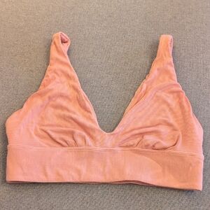 Ribbed V-Neck Bralette in Dusty Rose